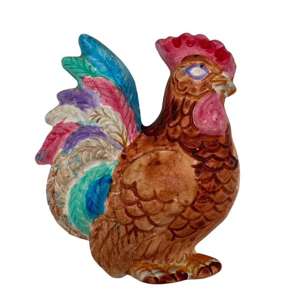 Vintage Ceramic Rooster Wall Hanging Set Colorful Farmhouse Kitchen Decor Kitsch - Picture 3 of 12